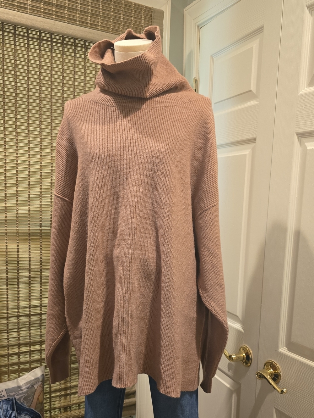Free People Oversized Ribbed Turtleneck Sweater in Dusty Rose